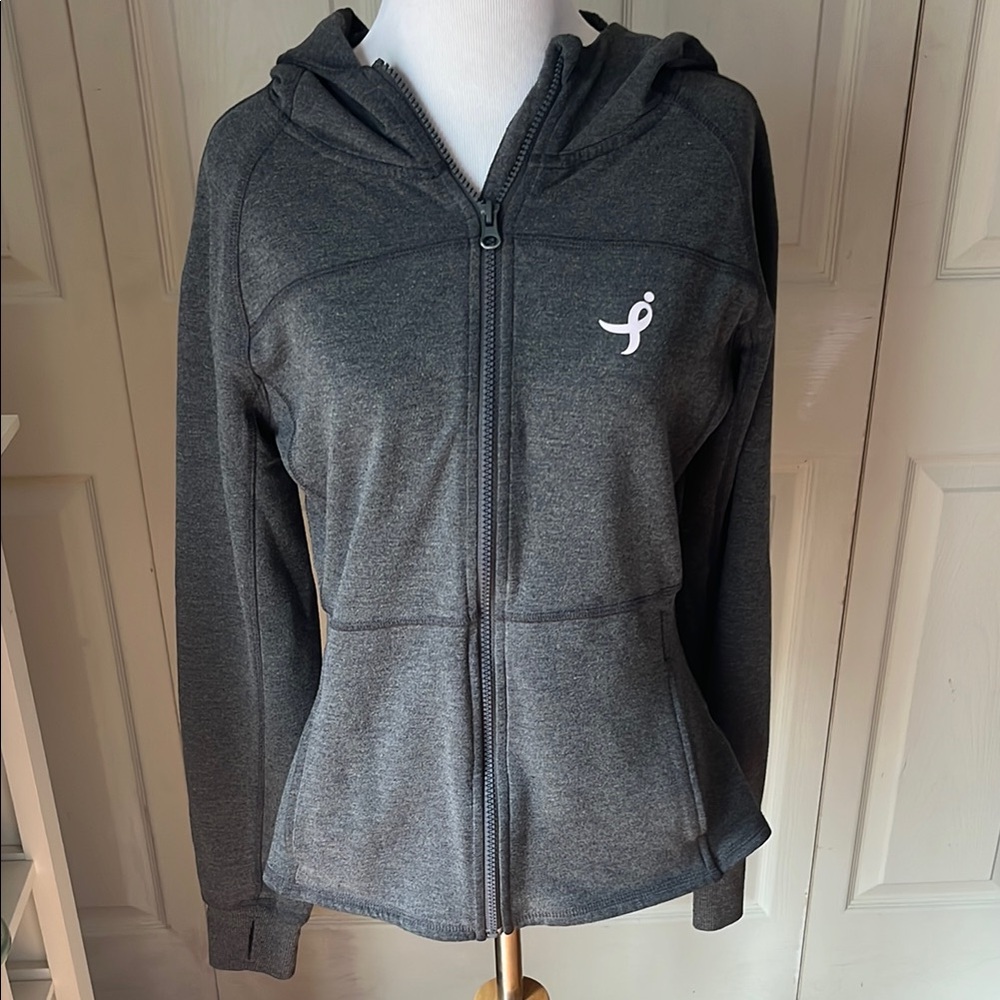 Earth Yoga Susan G. Komen Gray Fitted Zippered Long Sleeve Hoodie